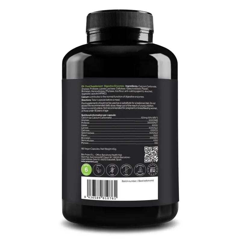Zenement Digestive Enzymes, 180 vegan capsules
