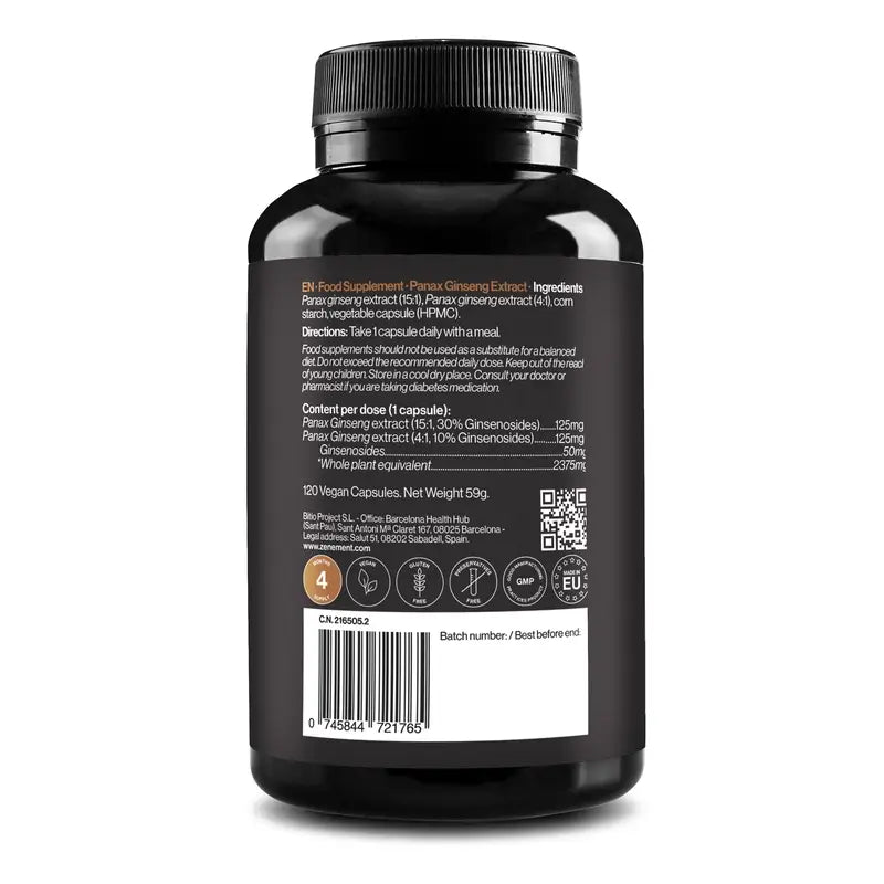Zenement Korean Red Panax Ginseng Extract 120 vegan capsules