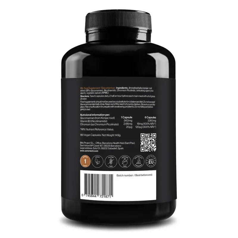 Zenement Glucomannan Natural Satiety, 180 vegan capsules