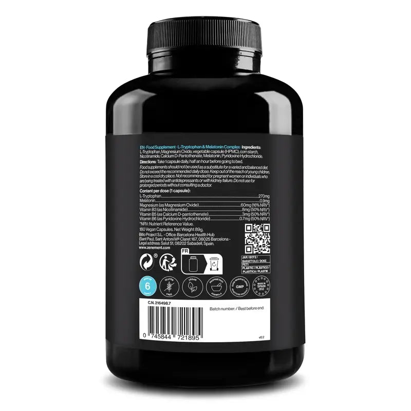Zenement L-Tryptophan & Melatonin Complex, 180 vegan capsules