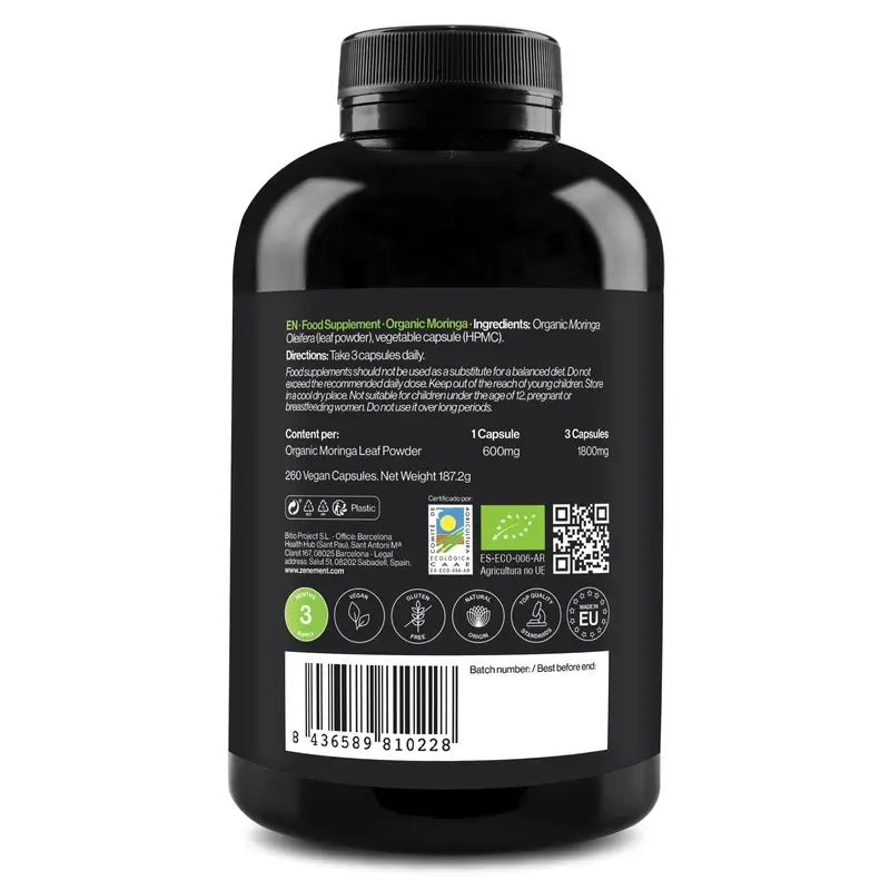 Zenement Moringa Organic, 260 vegan capsules