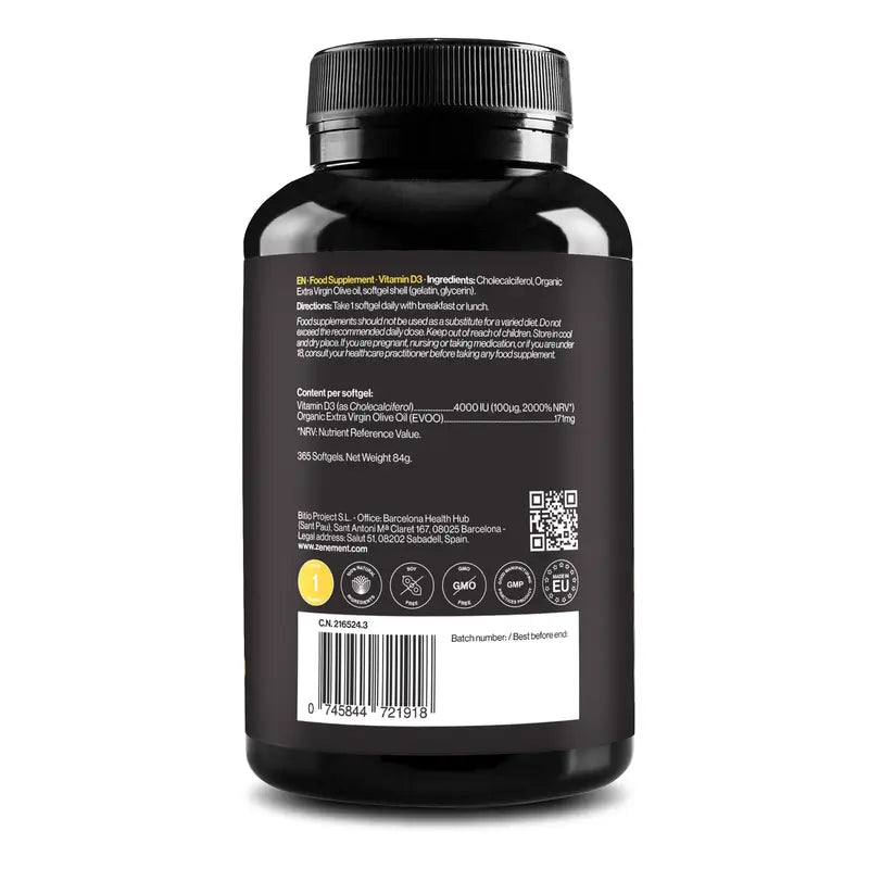 Zenement Vitamin D3 4000 IU, 365 softgels