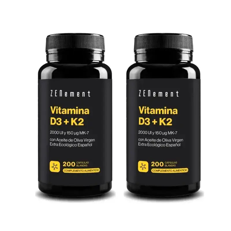 Zenement Vitamin D3 + K2, 2000 IU & 150 µg Mk-7, Pack 2 x 200 softgels