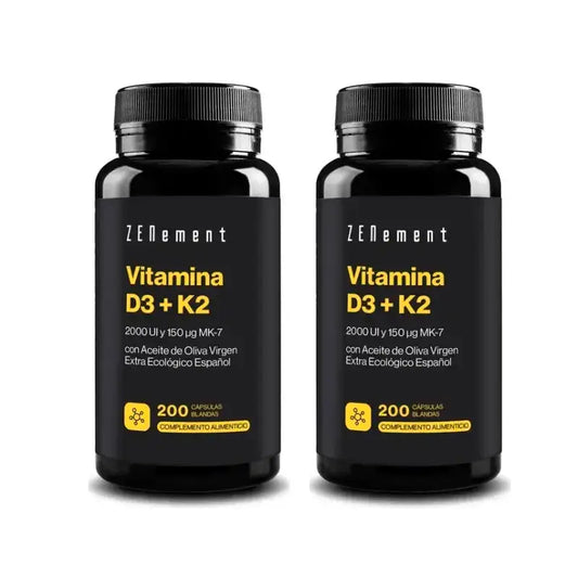 Zenement Vitamin D3 + K2, 2000 IU & 150 µg Mk-7, Pack 2 x 200 softgels