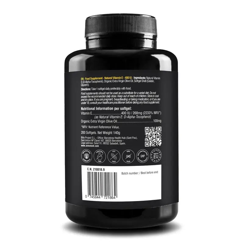 Zenement Vitamin E Natural 400 IU, 200 softgels