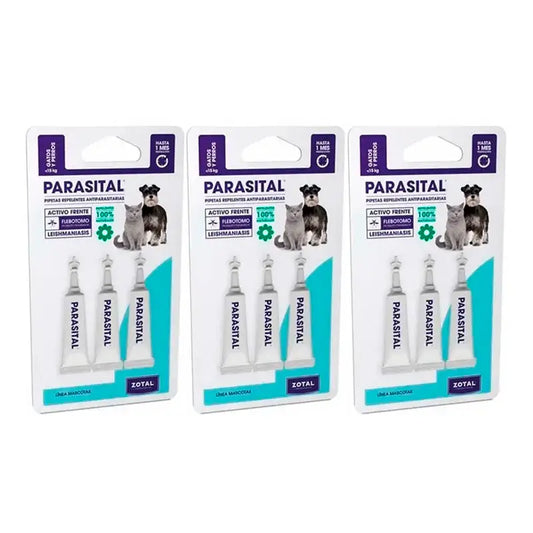 Zotal Parasital, Pack 3 x 3 Antiparasitic Pipettes Cats and Small Dogs up to 10Kg